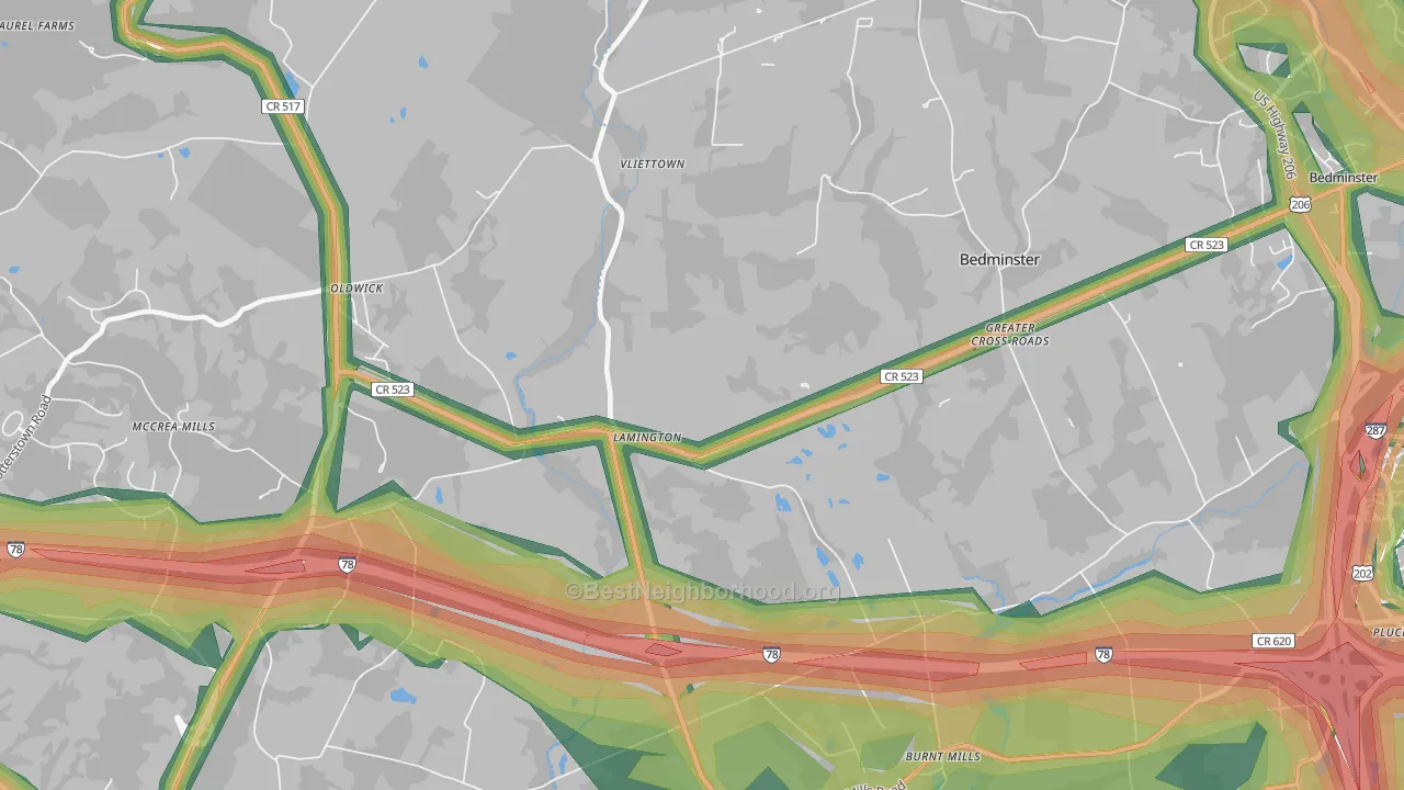 Lamington, NJ Map of Noise Levels in Lamington