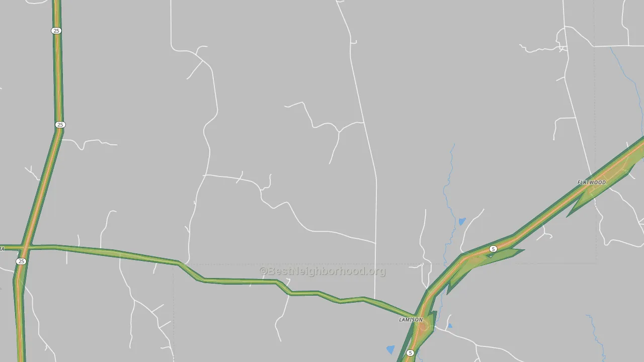 Lamison, AL Map of Noise Levels in Lamison