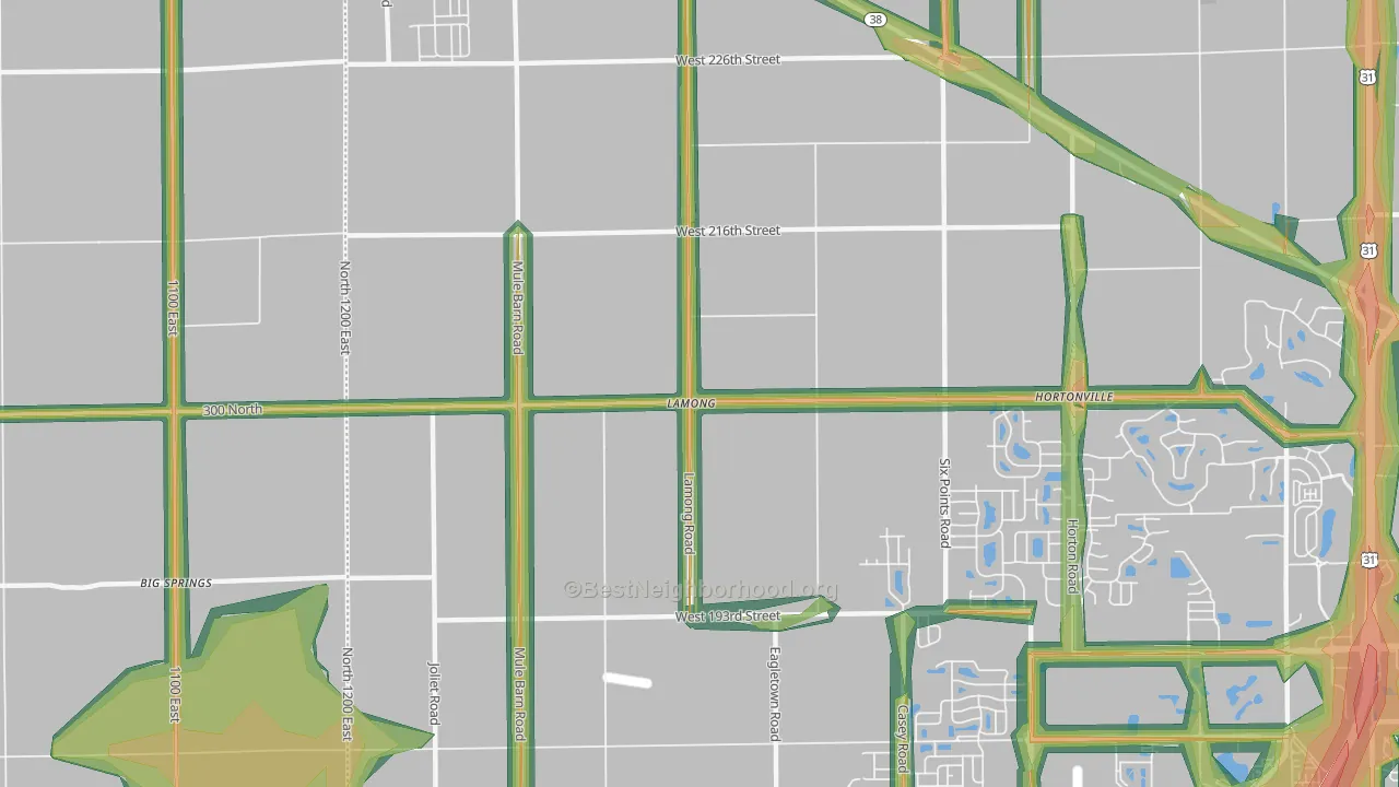 Lamong, IN Map of Noise Levels in Lamong