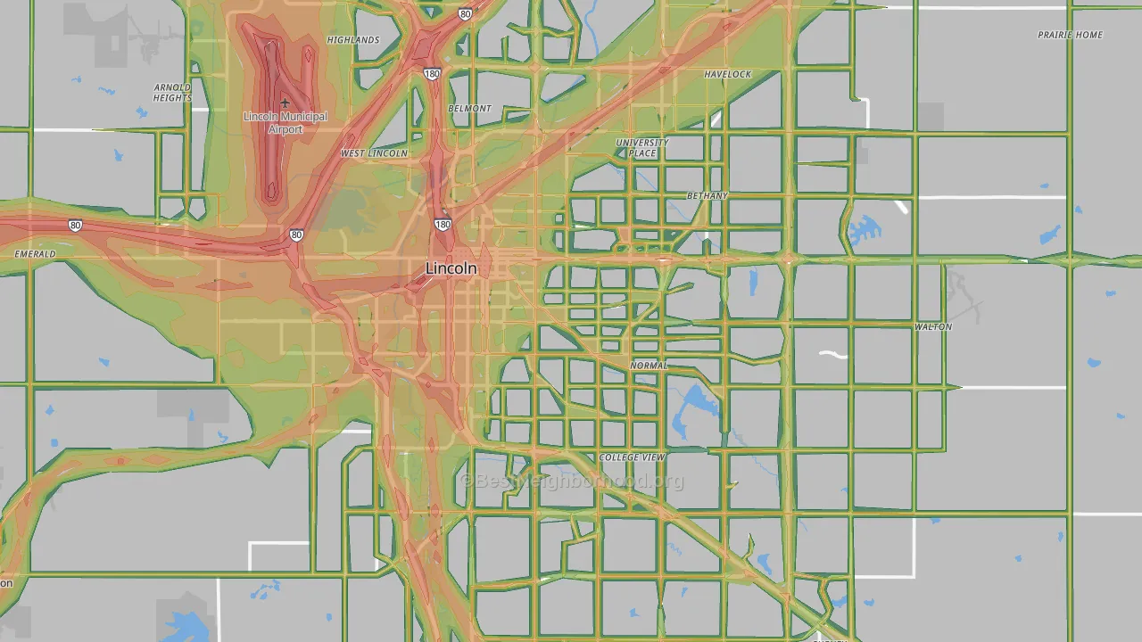 Lancaster County, NE Map of Noise Levels in Lancaster County