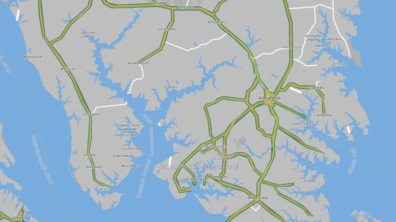 Lancaster County, VA Map of Noise Levels in Lancaster County