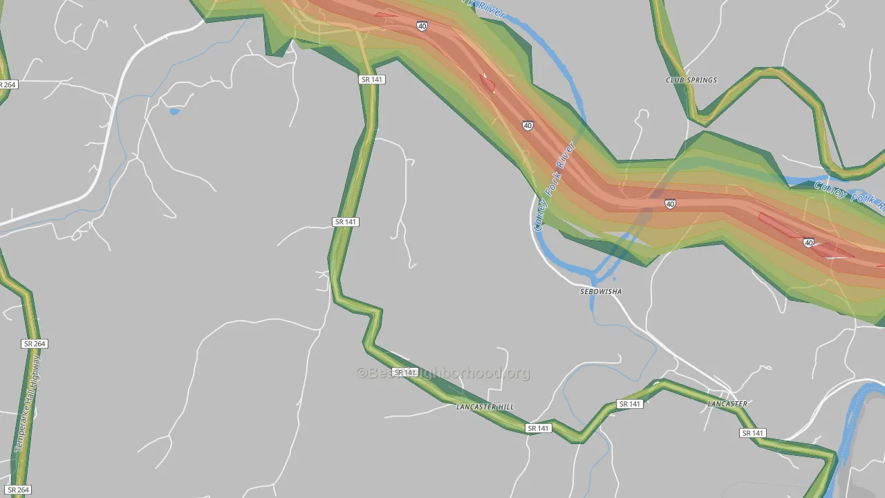 Lancaster Hill, TN Map of Noise Levels in Lancaster Hill
