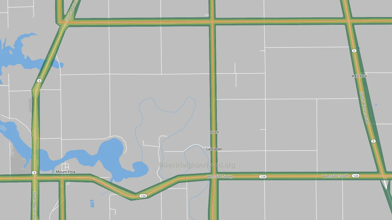 Lancaster, IN Map of Noise Levels in Lancaster