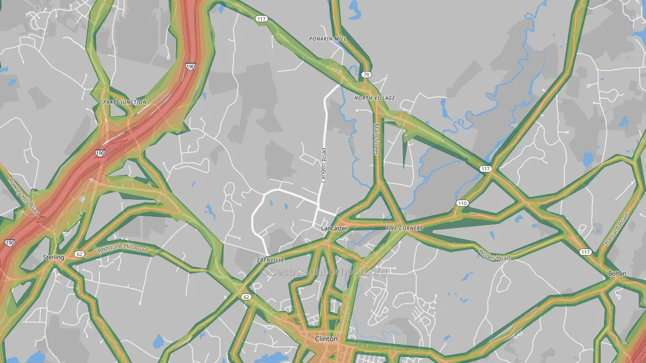 Lancaster, MA Map of Noise Levels in Lancaster