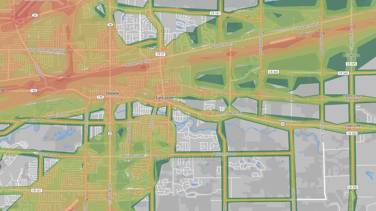 Lancaster, NY Map of Noise Levels in Lancaster