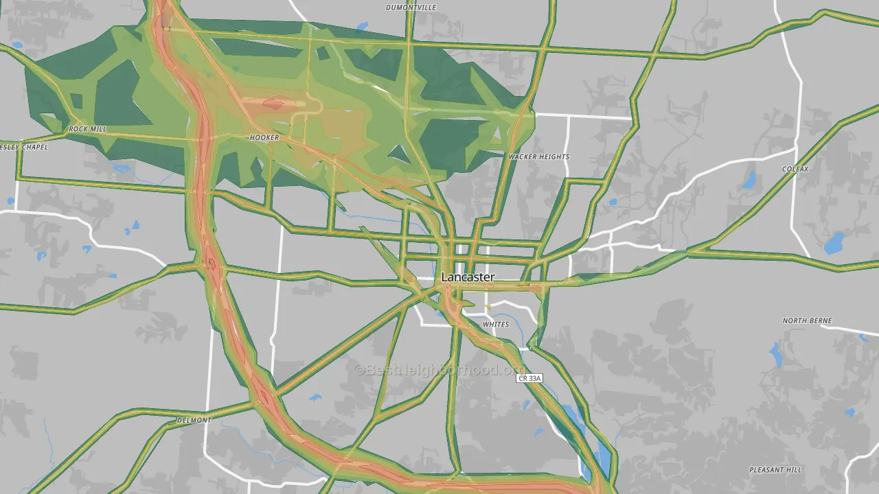 Lancaster, OH Map of Noise Levels in Lancaster