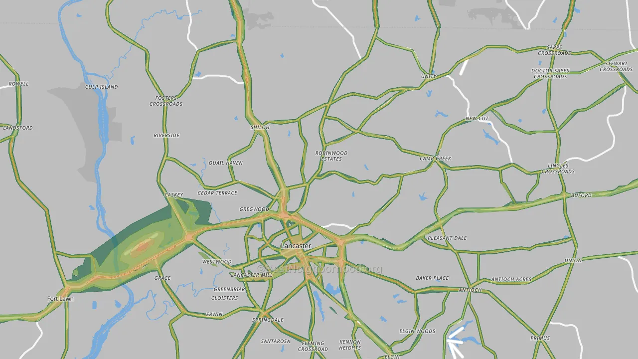 Lancaster, SC Map of Noise Levels in Lancaster