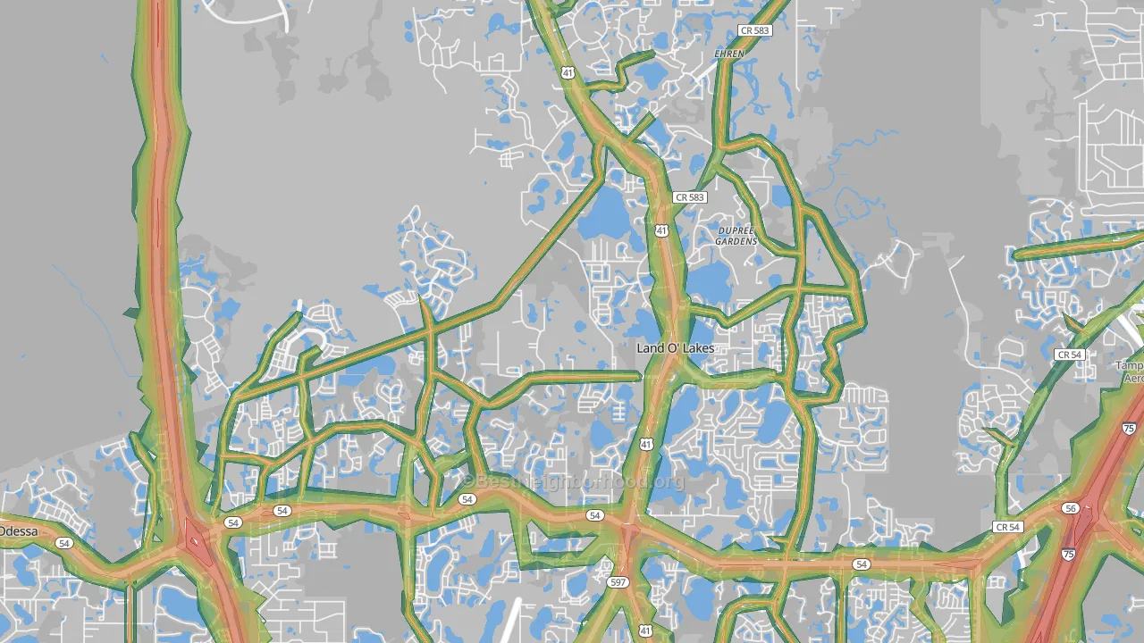 Land O' Lakes, FL Map of Noise Levels in Land O' Lakes