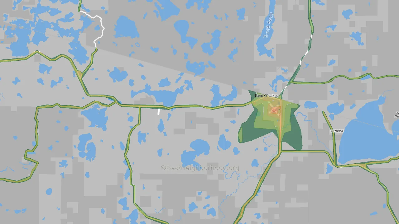 Land O' Lakes, WI Map of Noise Levels in Land O' Lakes
