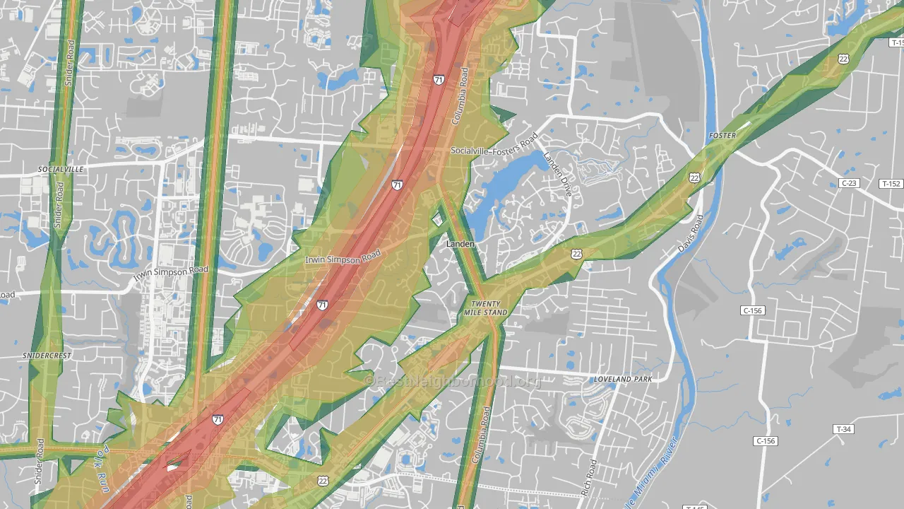 Landen, OH Map of Noise Levels in Landen