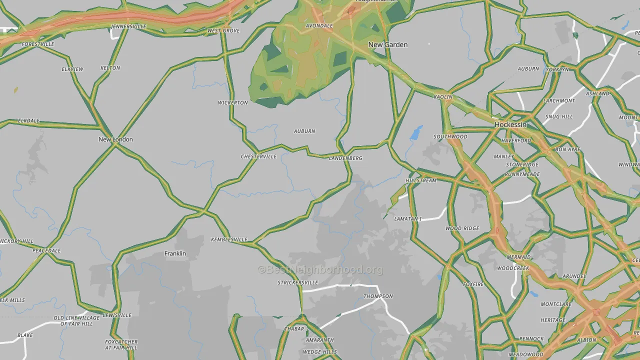 Landenberg, PA Map of Noise Levels in Landenberg