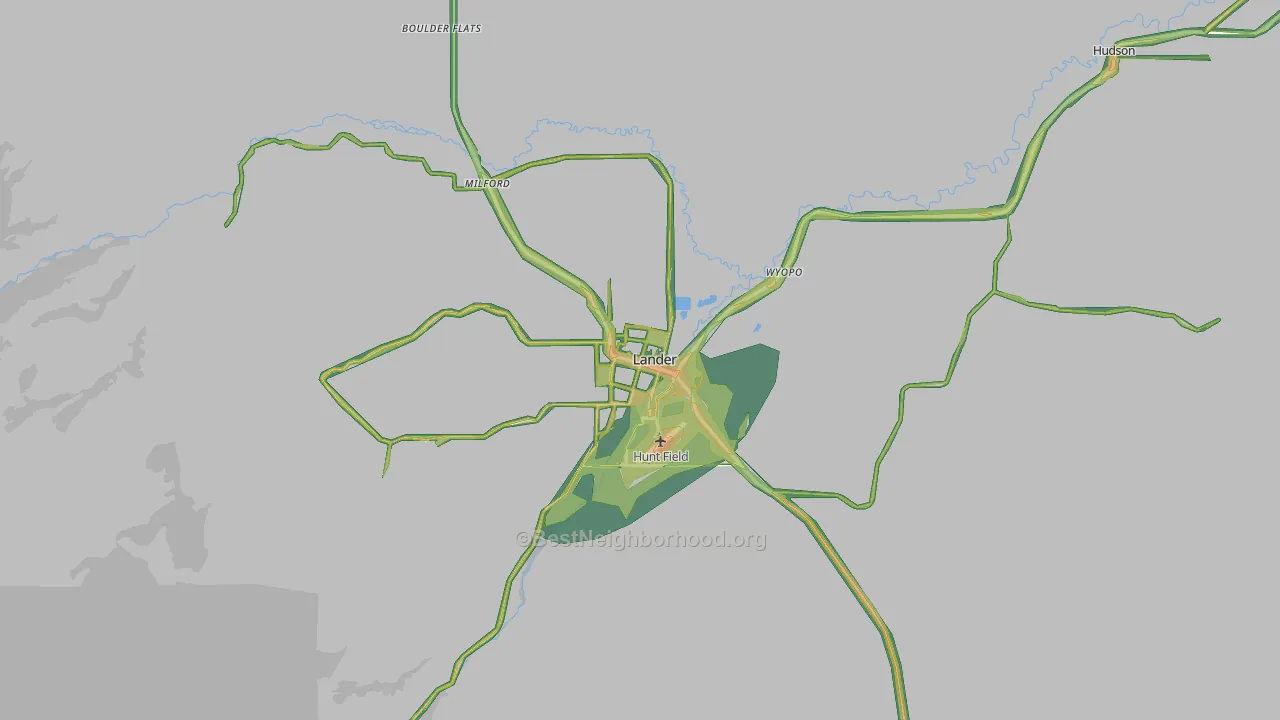 Lander, WY Map of Noise Levels in Lander