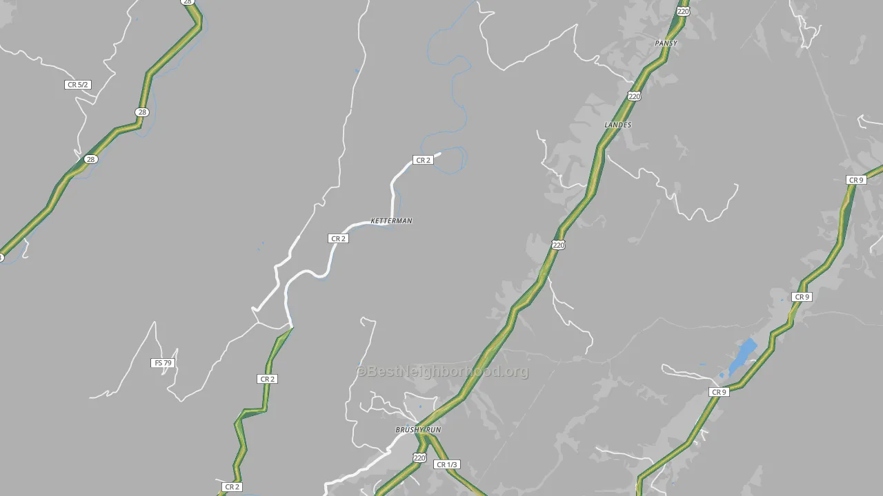 Landes, WV Map of Noise Levels in Landes