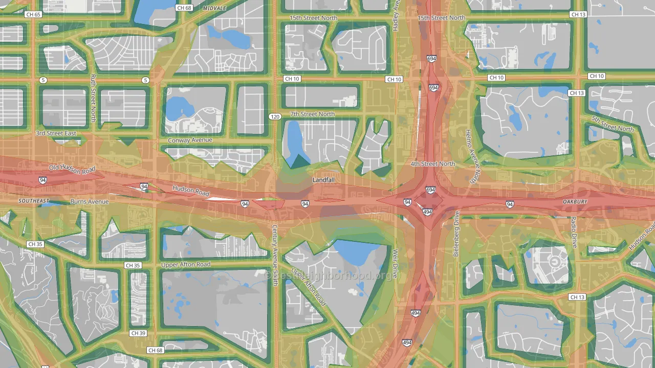 Landfall, MN Map of Noise Levels in Landfall