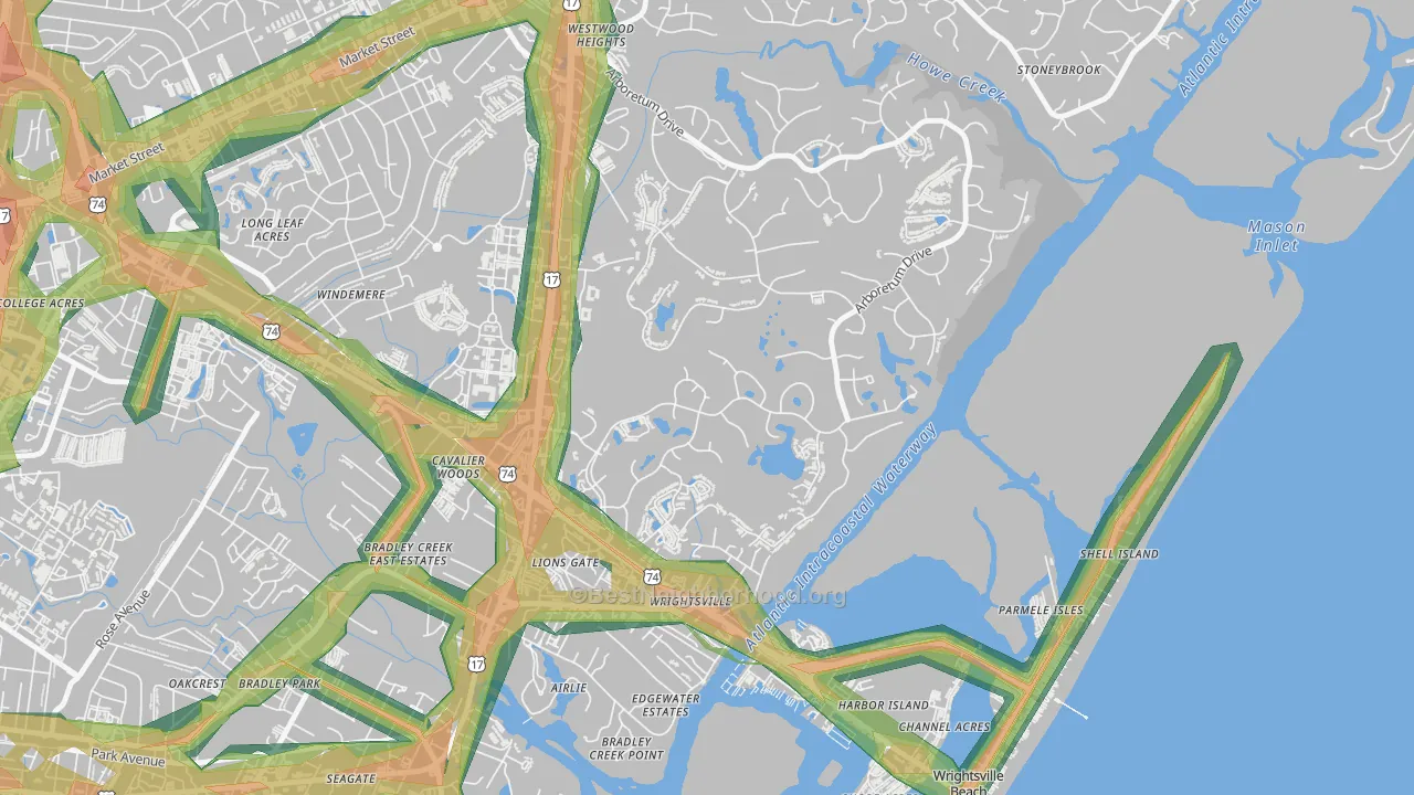 Landfall, Wilmington, NC Map of Noise Levels in Landfall