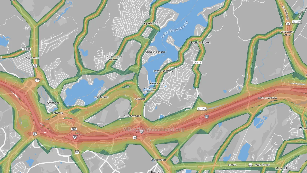 Landing, NJ Map of Noise Levels in Landing