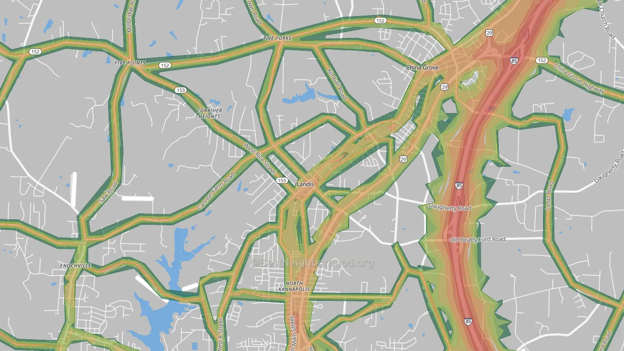 Landis, NC Map of Noise Levels in Landis