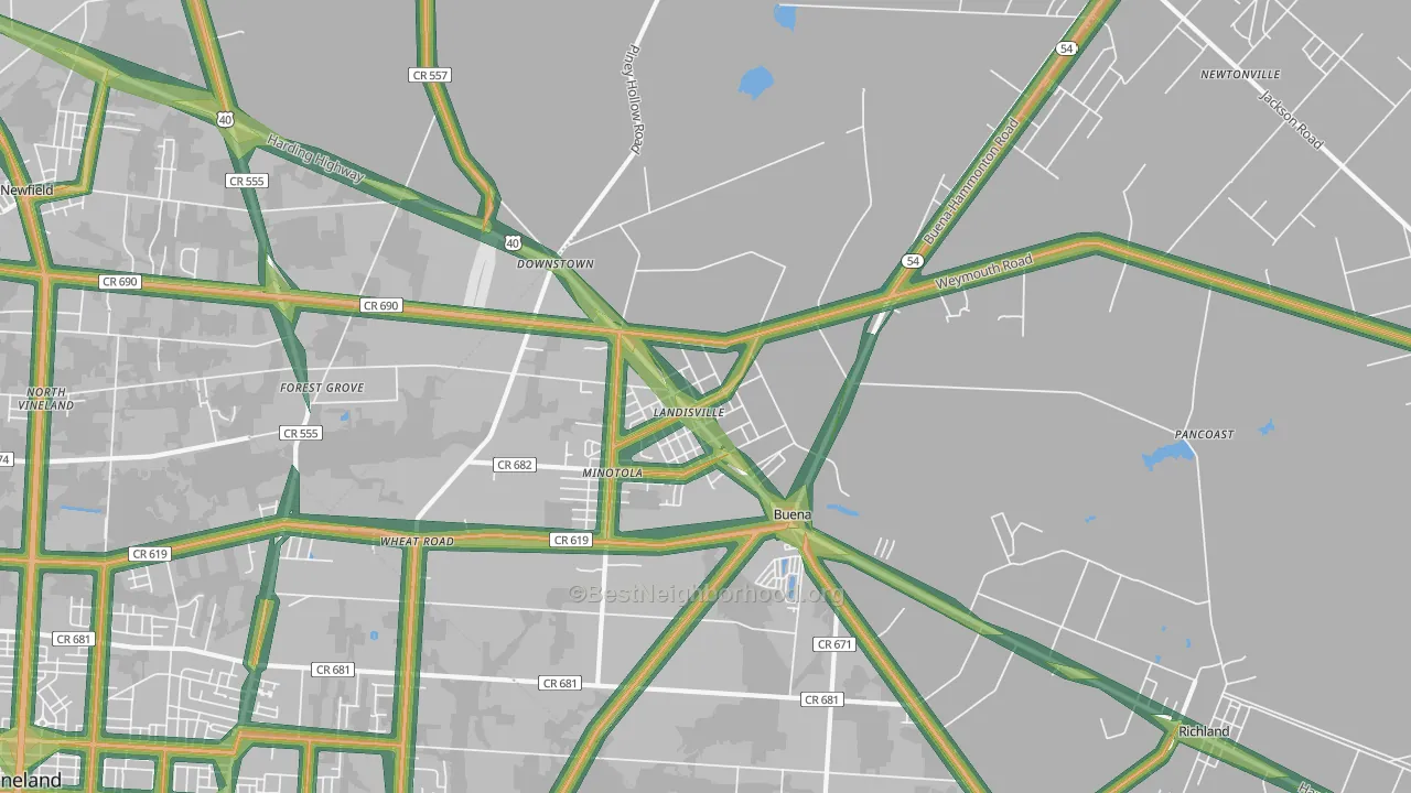 Landisville, NJ Map of Noise Levels in Landisville
