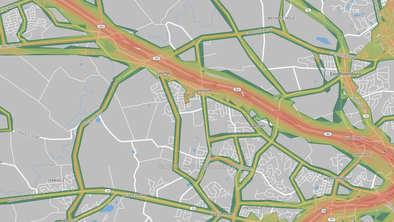 Landisville, PA Map of Noise Levels in Landisville