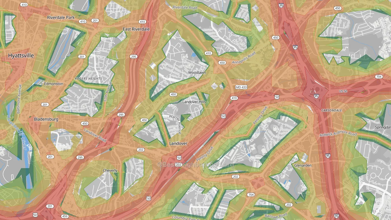 Landover Hills, MD Map of Noise Levels in Landover Hills