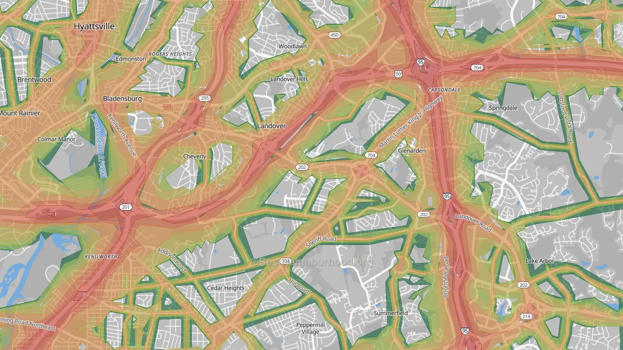 Landover, MD Map of Noise Levels in Landover