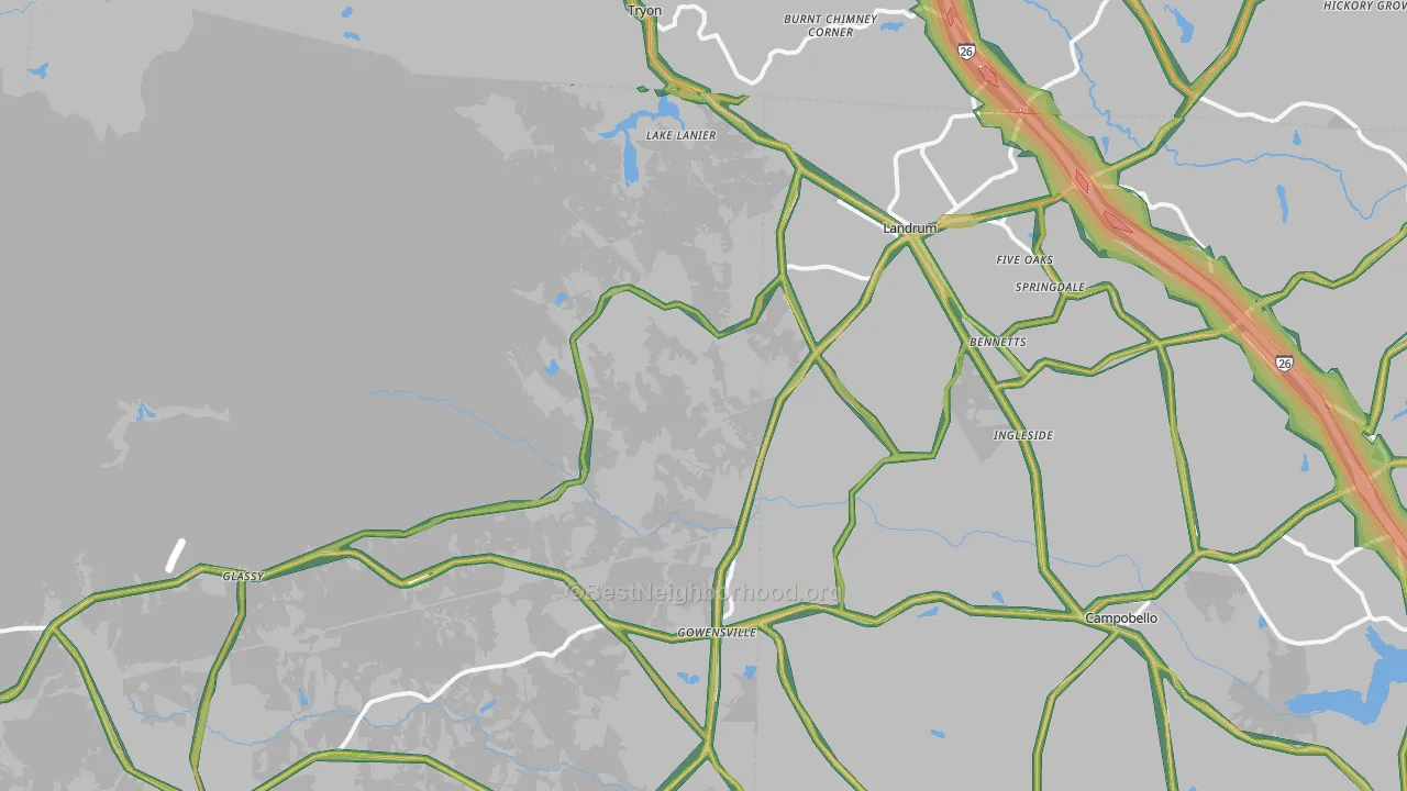 Landrum, SC Map of Noise Levels in Landrum