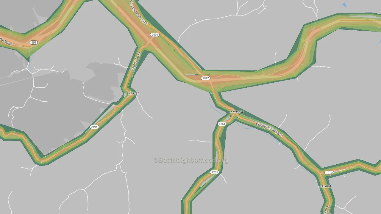 Landsaw, KY Map of Noise Levels in Landsaw
