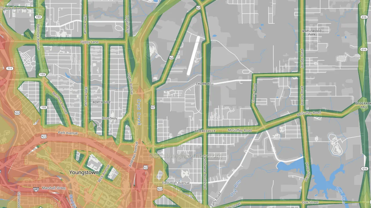 Landsdowne, Youngstown, OH Map of Noise Levels in Landsdowne