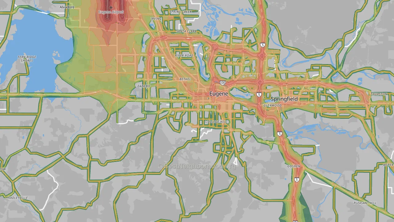 Lane County, OR Map of Noise Levels in Lane County