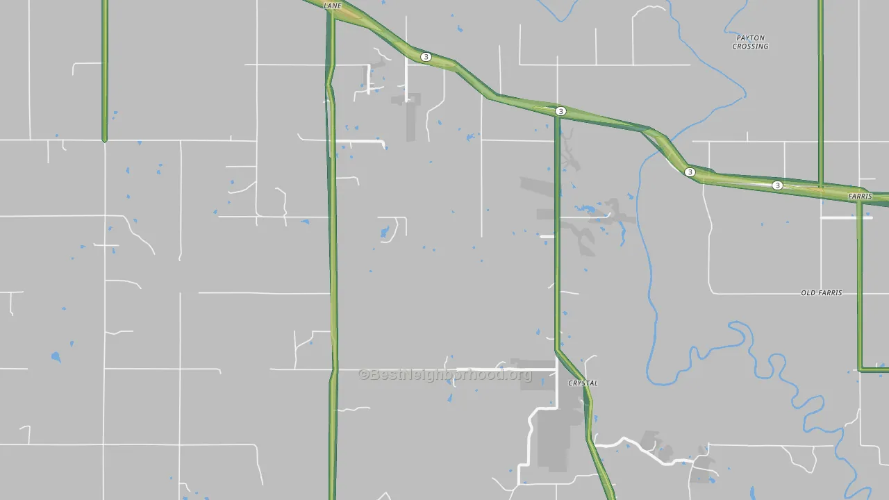 Lane, OK Map of Noise Levels in Lane