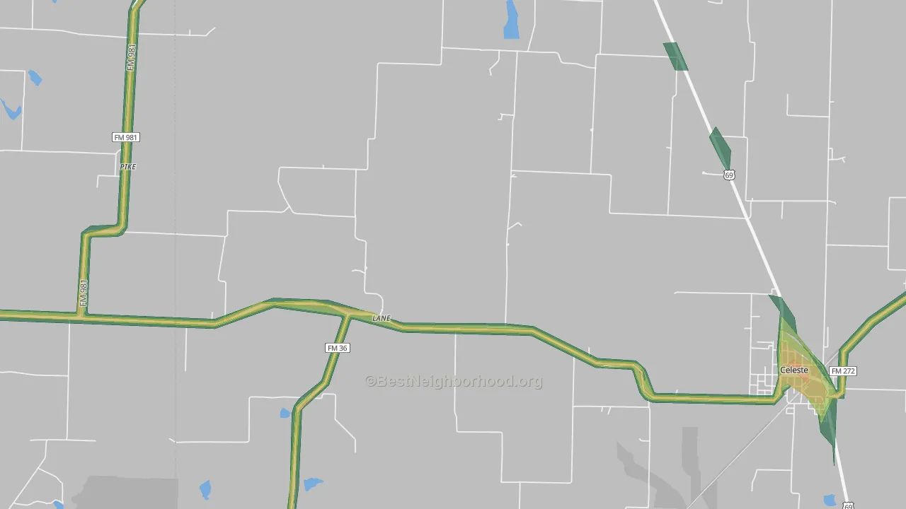 Lane, TX Map of Noise Levels in Lane