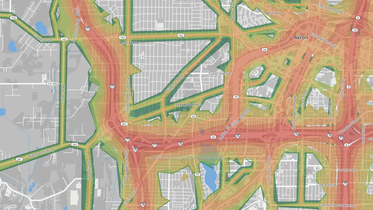 Lane-Wooster, Akron, OH Map of Noise Levels in Lane-Wooster