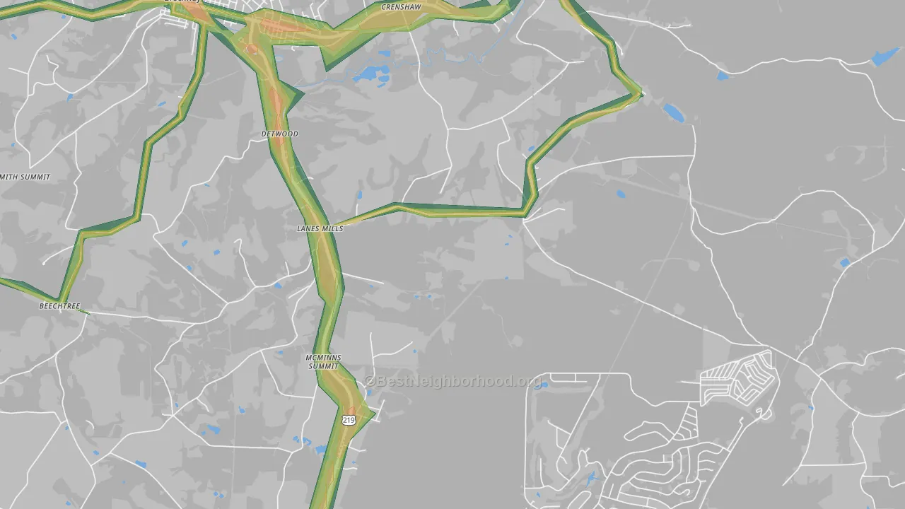 Lanes Mills, PA Map of Noise Levels in Lanes Mills