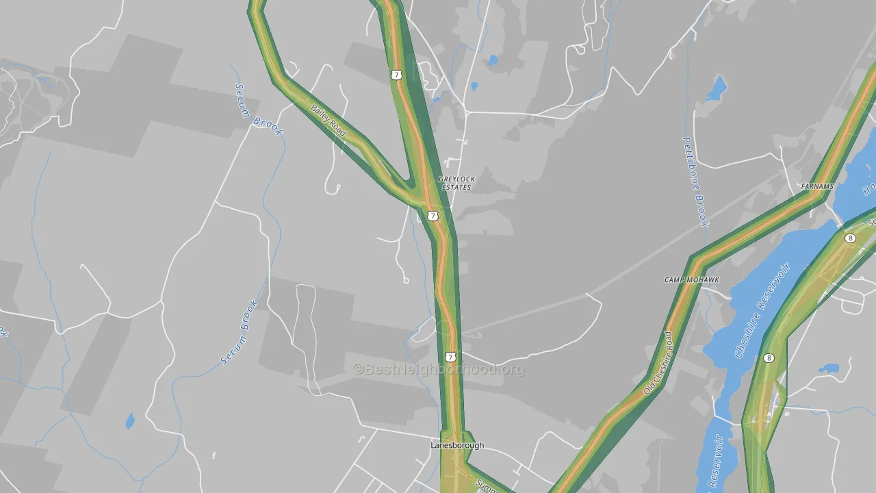 Lanesborough, MA Map of Noise Levels in Lanesborough