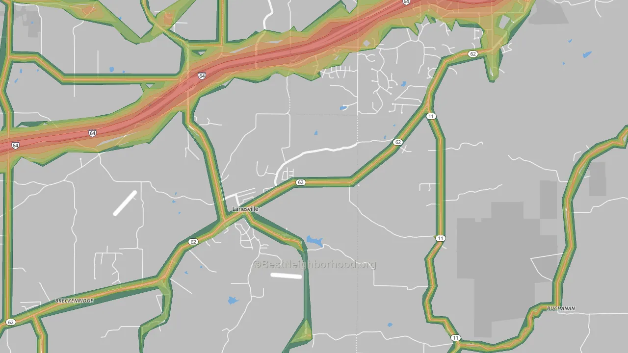 Lanesville, IN Map of Noise Levels in Lanesville