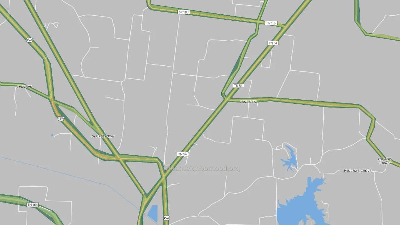 Laneview, TN Map of Noise Levels in Laneview