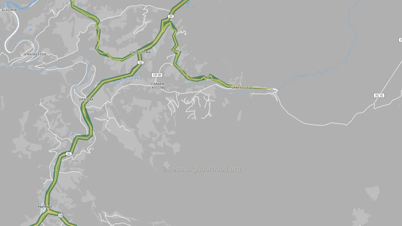 Laneville, WV Map of Noise Levels in Laneville