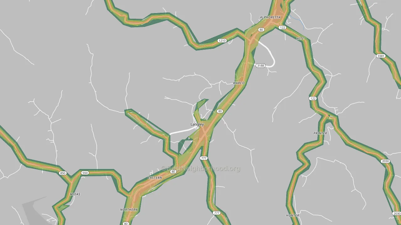 Langley, KY Map of Noise Levels in Langley