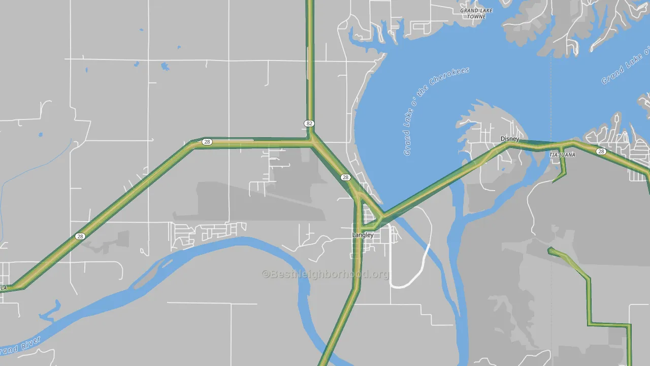 Langley, OK Map of Noise Levels in Langley