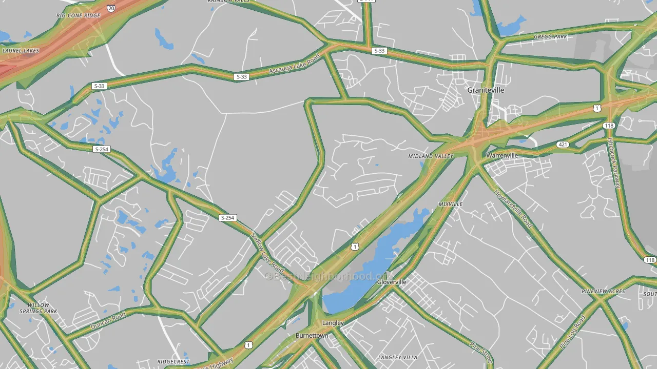 Langley, SC Map of Noise Levels in Langley
