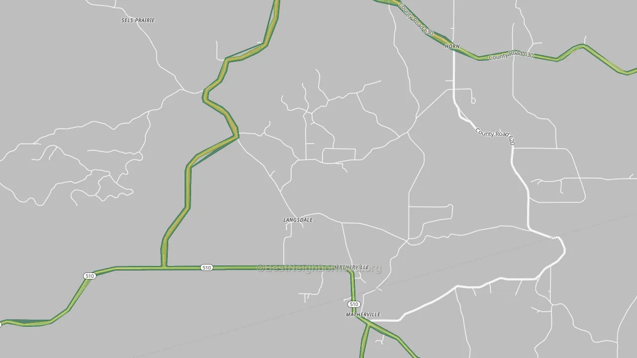 Langsdale, MS Map of Noise Levels in Langsdale