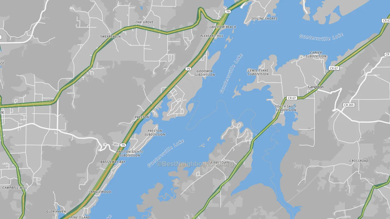Langston, AL Map of Noise Levels in Langston