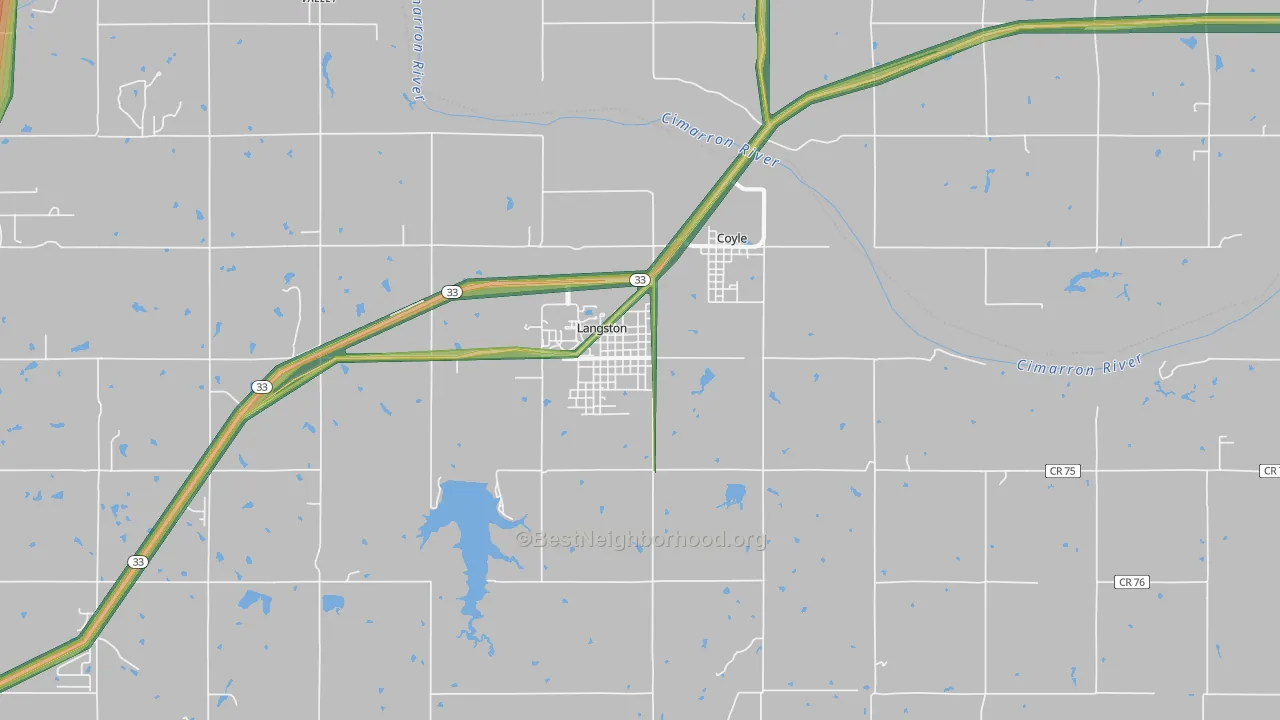 Langston, OK Map of Noise Levels in Langston