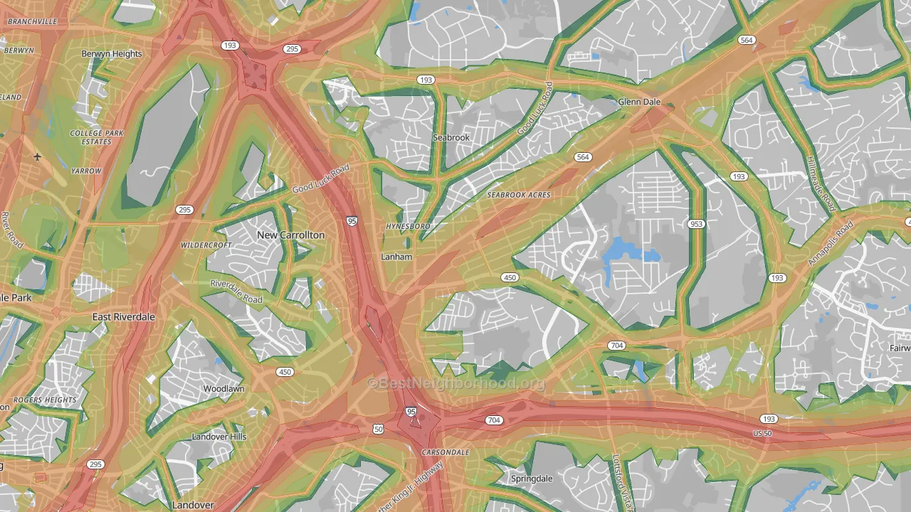 Lanham-Seabrook, Lanham, MD Map of Noise Levels in Lanham-Seabrook