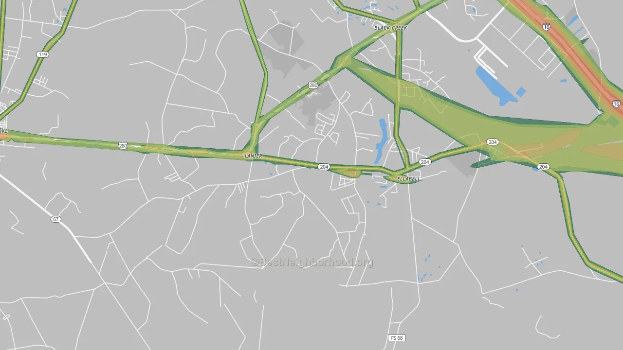 Lanier, GA Map of Noise Levels in Lanier