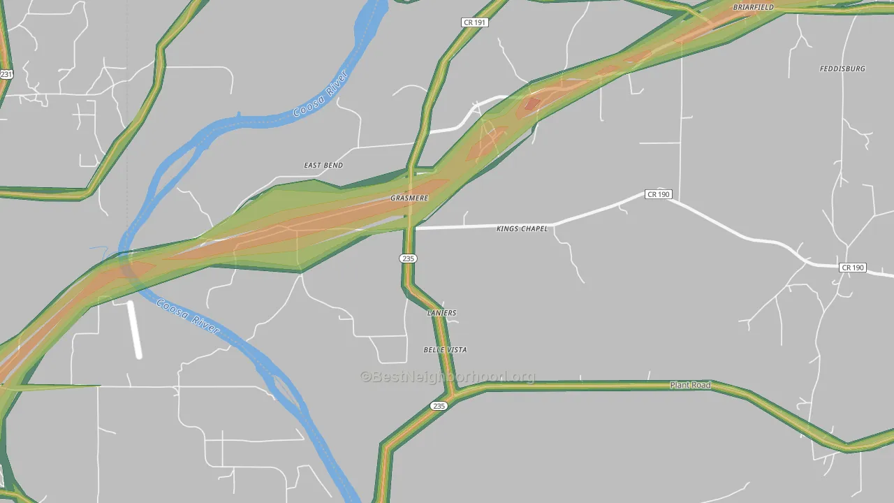 Laniers, AL Map of Noise Levels in Laniers