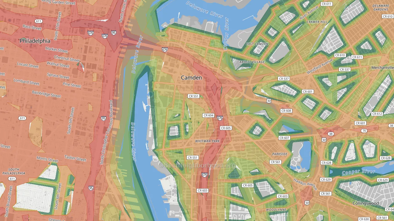 Lanning Square, Camden, NJ Map of Noise Levels in Lanning Square