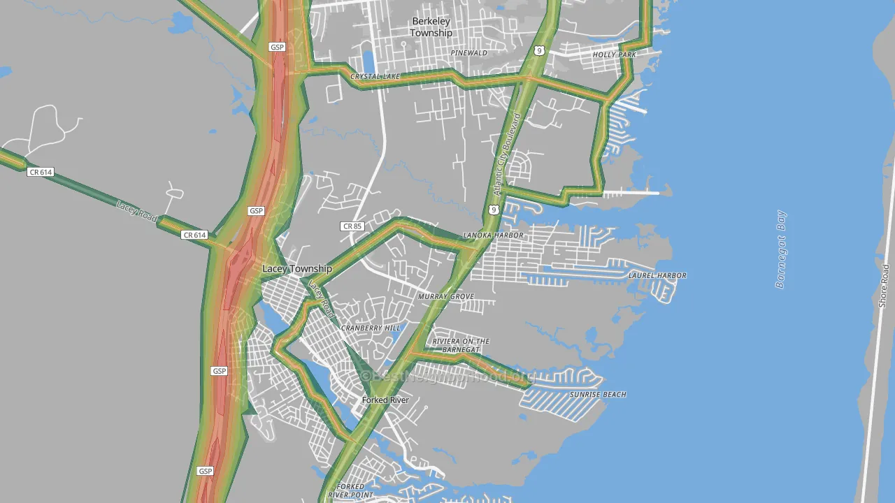 Lanoka Harbor, NJ Map of Noise Levels in Lanoka Harbor