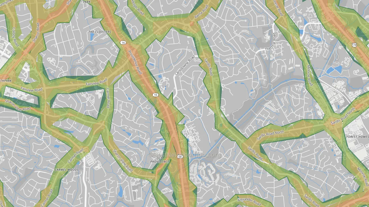 Lansdowne, Charlotte, NC Map of Noise Levels in Lansdowne