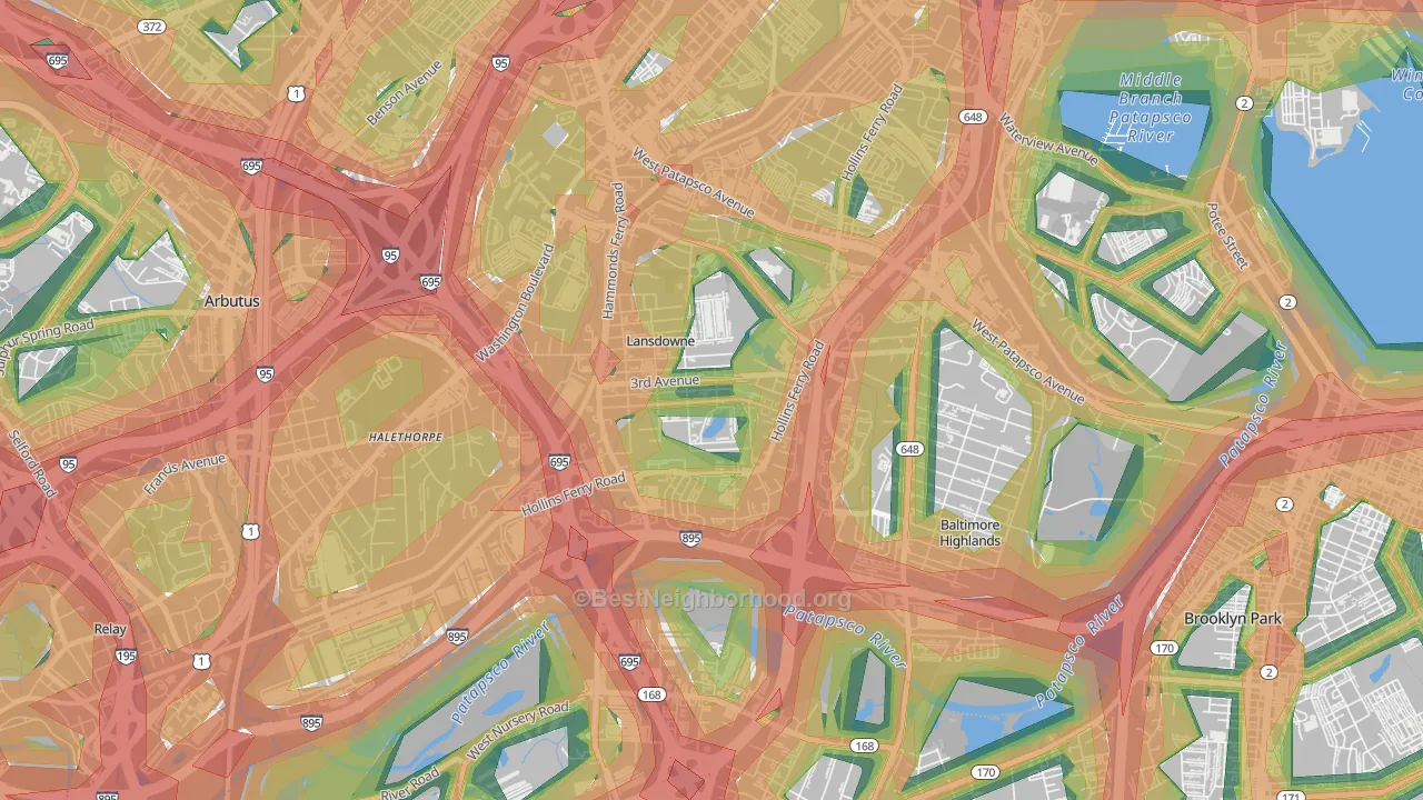 Lansdowne, MD Map of Noise Levels in Lansdowne